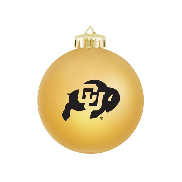 A Vegas gold satin finish ornament with a C-U buffalo logo on it.